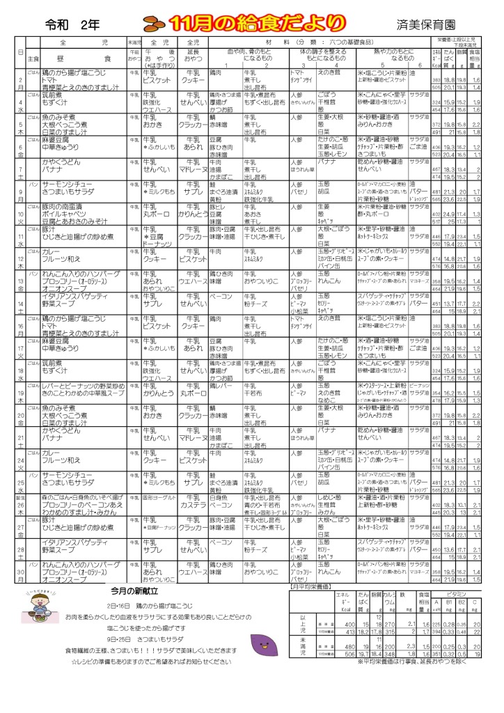 11月 給食だよりのサムネイル