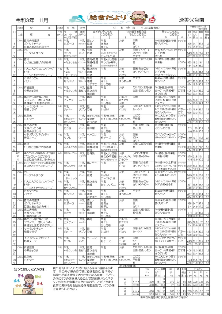 １1月　通常食のサムネイル