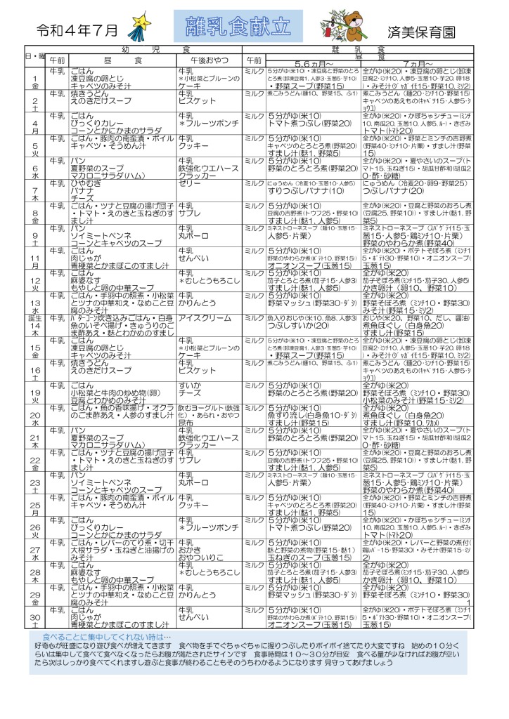 R４．7月　離乳食のサムネイル